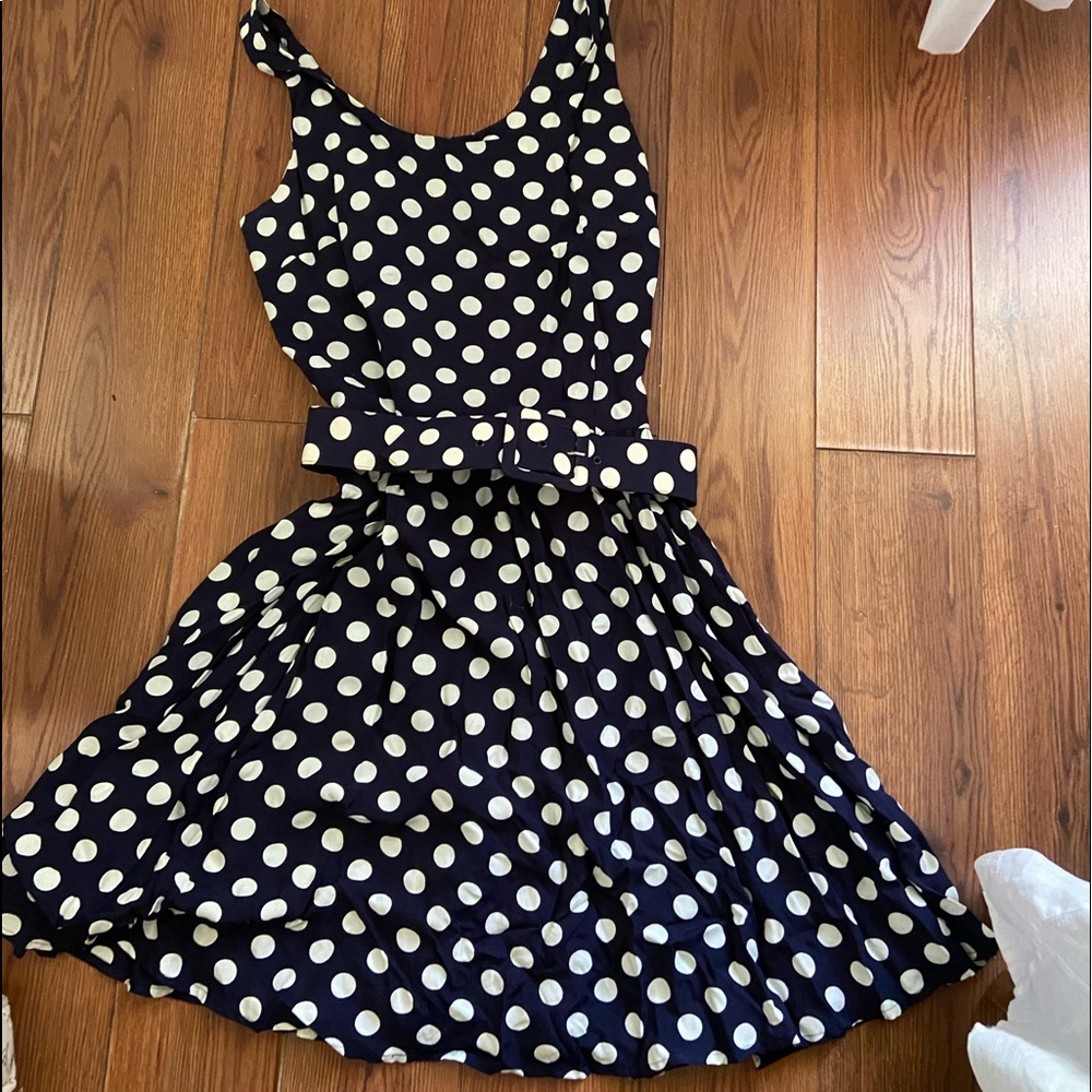 Navy and white polka dot Banana Republic dress-12